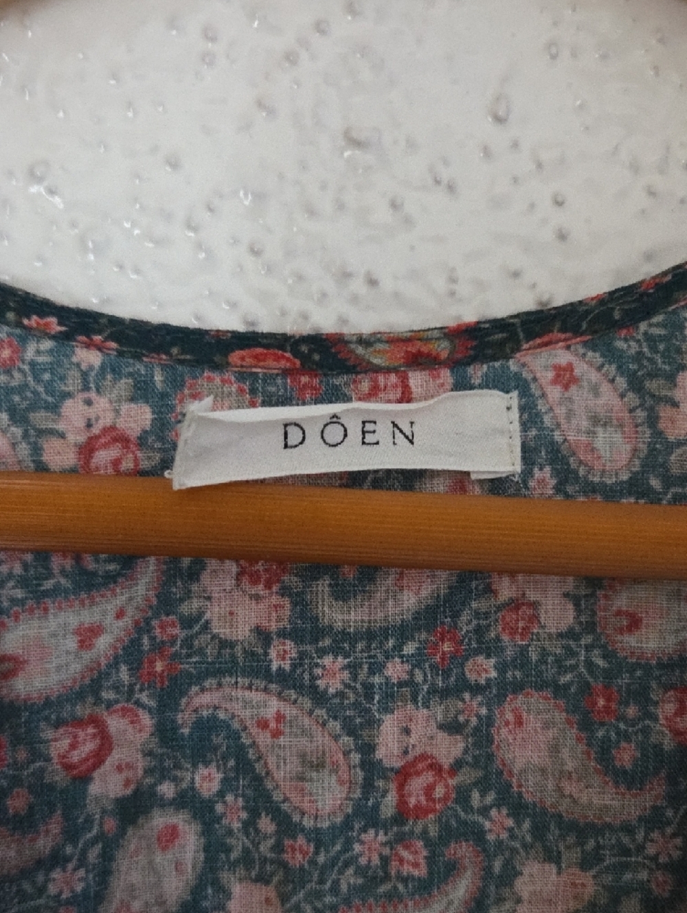 Doen Deep V Smocked Midi Dress in Brown and Pink Paisley - Picture 9 of 9